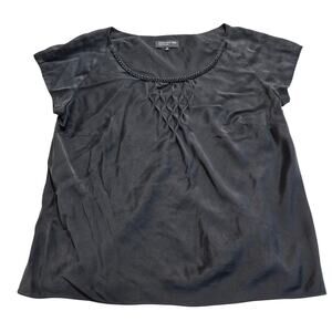 Jones New York 100% Silk Black Top with Cap Sleeves Size 16 Capsule